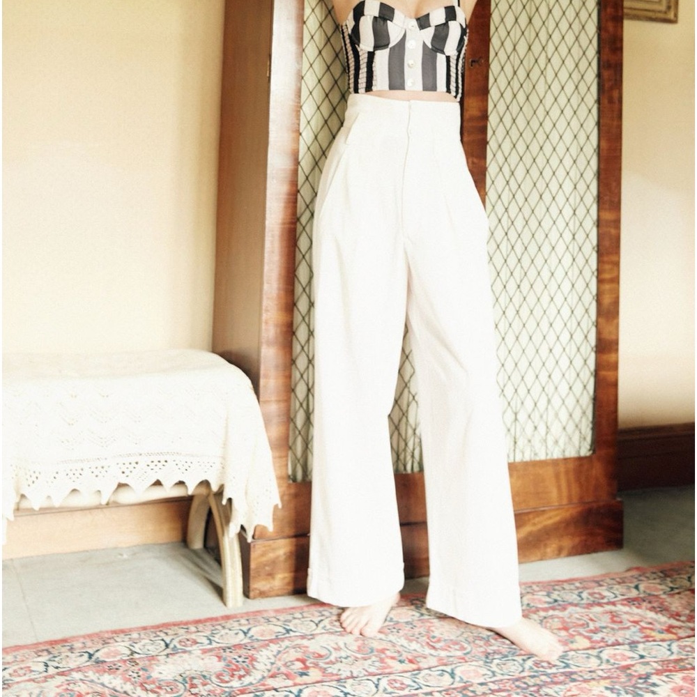 Vanessa Mooney Bardot Pants Wide Leg in Ivory Sz Medium M High Waist